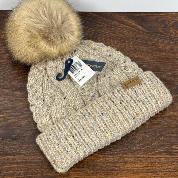 Pendleton Women’s Wool Alpaca Blend Pom Pom Cable Knit Hat OS NWT - Picture 1 of 9